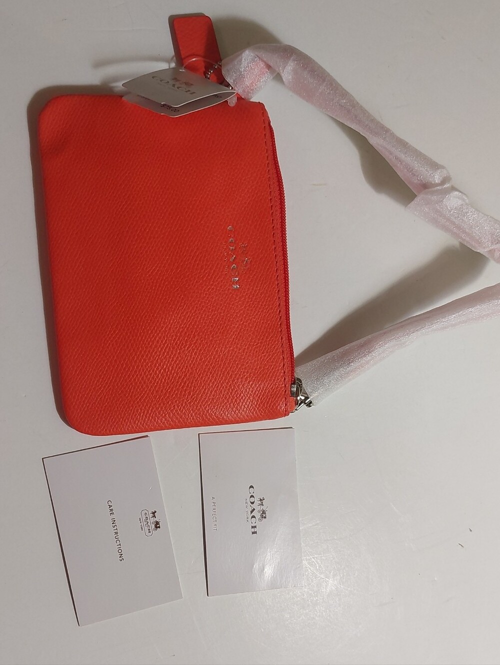 Coach Small Pebbled Leather Wristlet in Bright Red-Orange